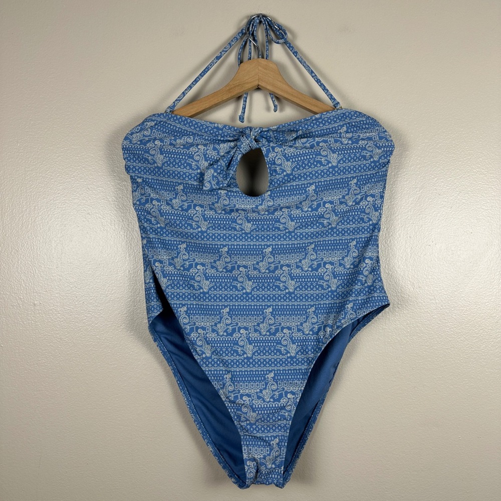 No Boundaries Women's XL One Piece Swimsuit Blue Ash Western Paisley Bandeau NEW